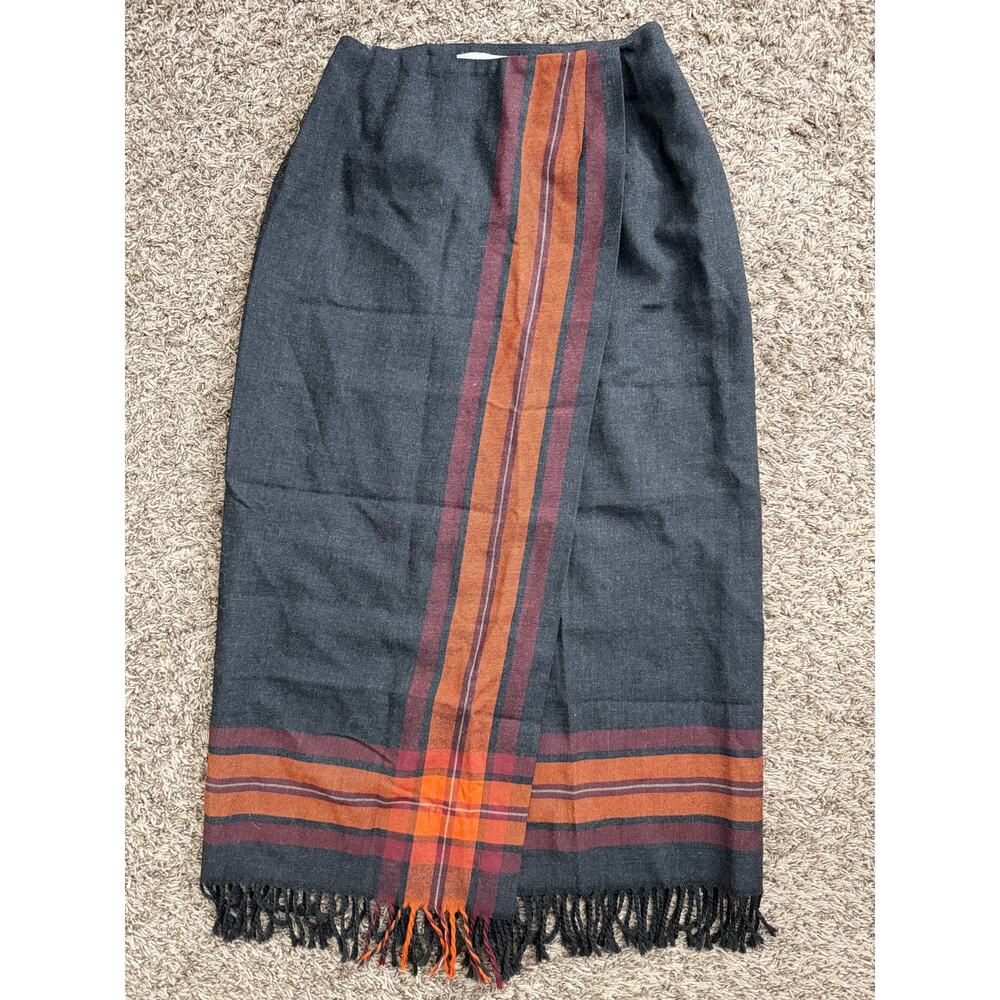 Vintage VALERIE STEVENS Womens 4 100% Wool Maxi Skirt Long Fringe Southwesten